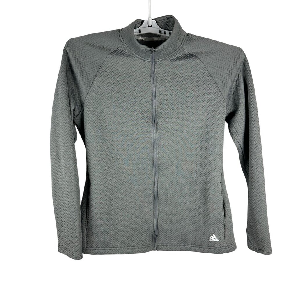 Adidas XL Golf Jacket Full-Zip Herringbone 100% Polyester Gray Long Sleeve